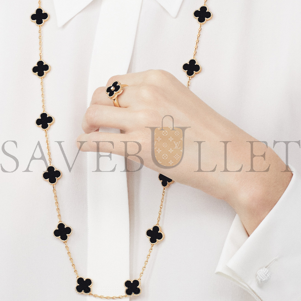 V*N CL*F arpels vintage alhambra long necklace, 20 motifs - yellow gold, onyx vcara43100